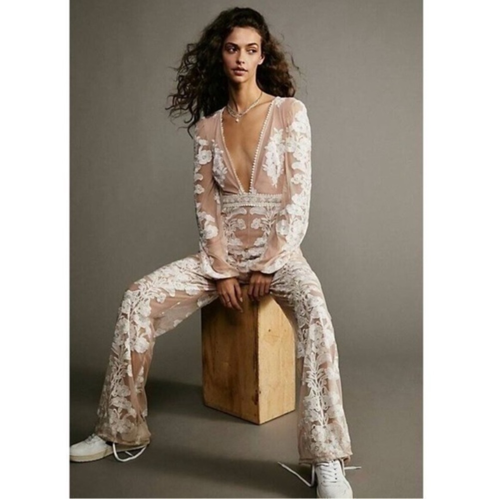 Free People x For love & Lemons Temecula Embroidered Lace Jumpsuit